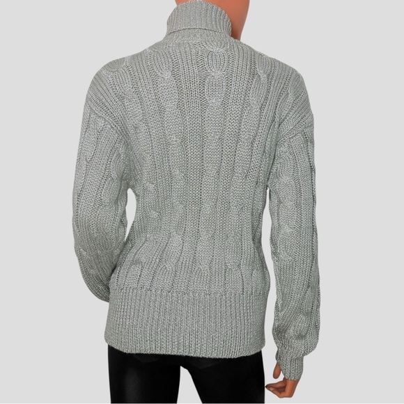 90s Liz Claiborne Women’s M Metallic Cable Knit Turtleneck Sweater Silver Gray - Picture 12 of 16